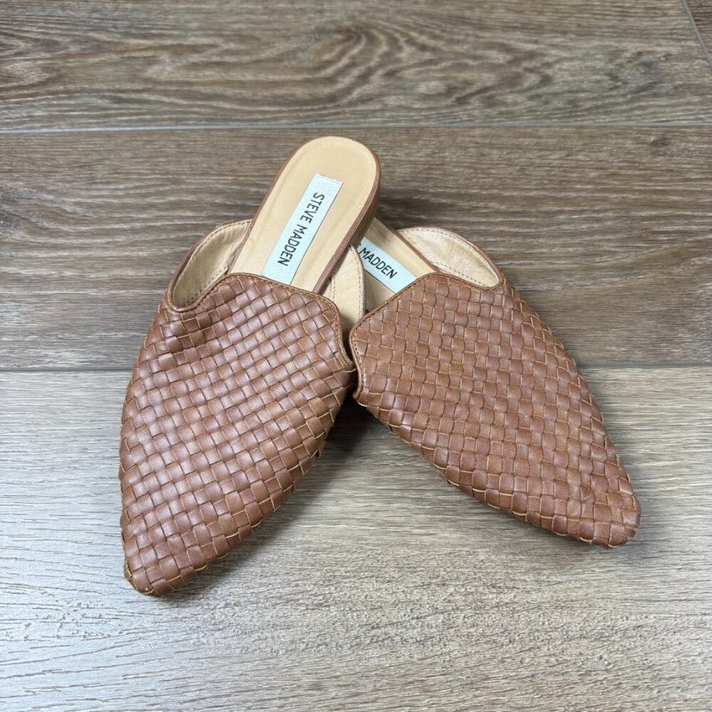 Steve Madden Women's Mattis Woven Flat Mules Brown, Pointed Toe Fall Sz 7M